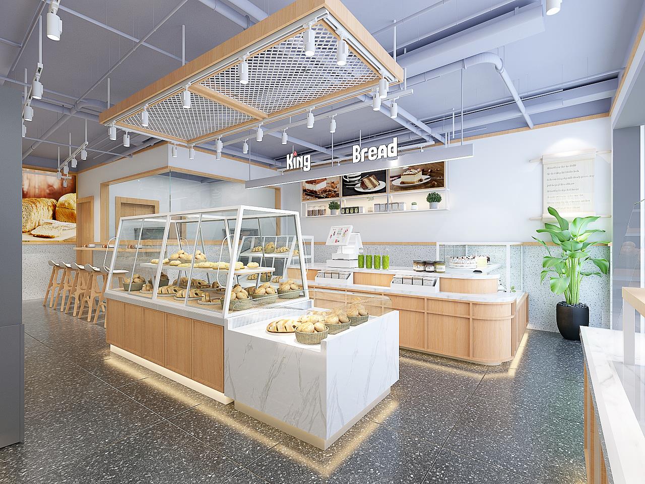 現代工業(yè)風面包店裝修效果圖